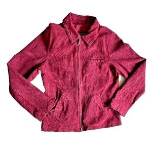 Atelier By B.Thomas Womens Red Suede Long Sleeve Full Zip Jacket pockets Size M